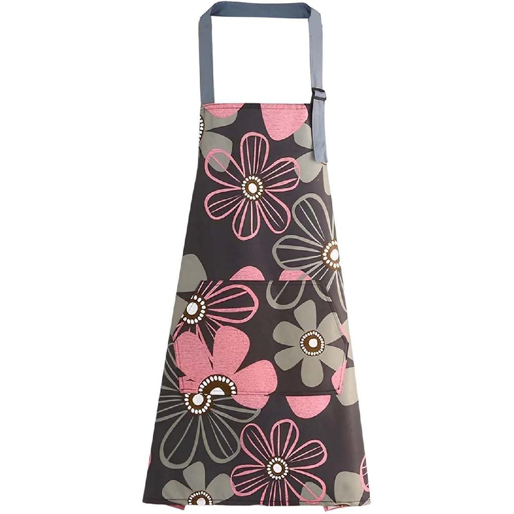 Floral Aprons with Pocket Blooming Women Waterproof Apron Adjustable Neck Long Ties Women Men Cook Baking Garden