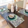 French Toile De Jouy Placemats Sets of 4 Waterproof Heat Resistant Linen Table Mats for Home Party Dining Table Decor 12x18 Inch