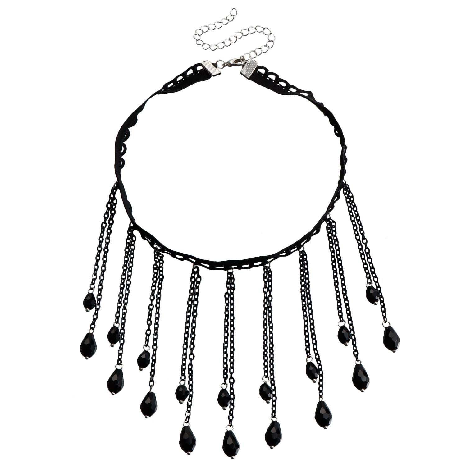 

Accessories French Black Crystal Gothic Wind Water Drop Tassel Necklace Lolita Lace Necklace Necklace Necklace чёрный