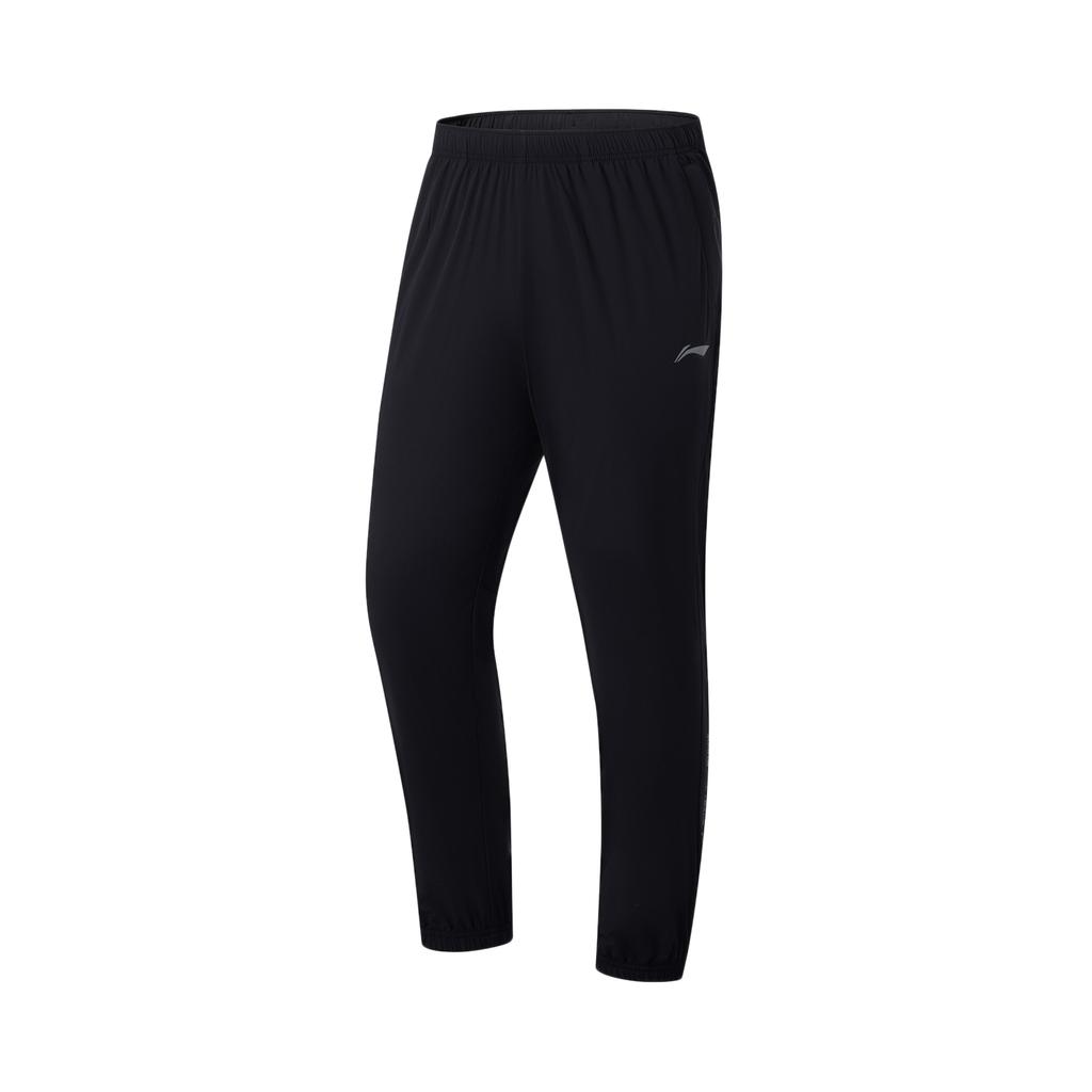 Li-Ning Quick-Dry Logo Print Knitted Sports Pants With Elastic Waist Men Bottoms Black AYKT197-1