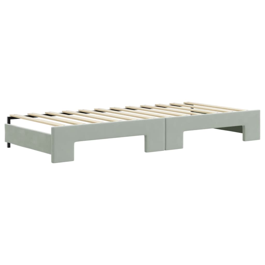 Pull Out Daybed with Drawers Light Grey 90x200 cm Velvet