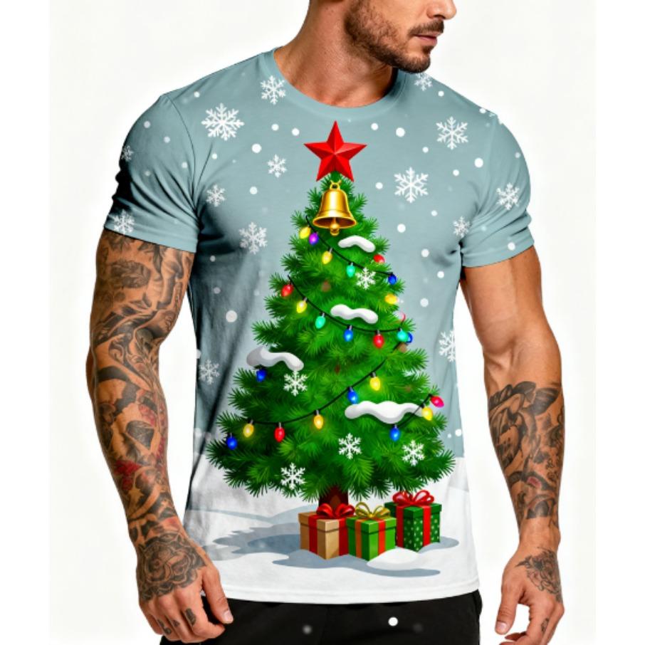 Weihnachtsbaum Herren Casual 3D Druck Locker Rundhals Kurzarm T-Shirt Top