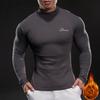 Men's Autumn and Winter Velvet Warm Solid Color Long-sleeved T-shirt Knitted Base Shirt Slim Half-high Neck Top