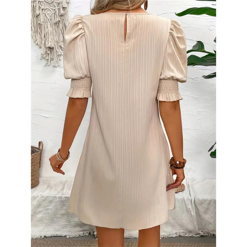 Women's Summer Jacquard Striped A-line Bubble Sleeve Short Sleeve Short Dresses