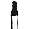 Turtleneck Sleeveless Sexy Irregular Ruched Tank Mini Dress
