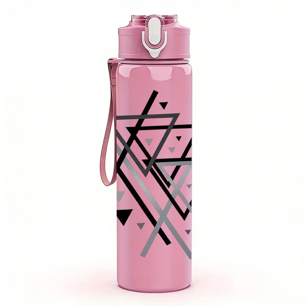 1PC Intersecting Triangle Geometric Shape 750ml Color Plastic Water Bottle Leakproof Flip Straw Lid For Sports Office Home Use