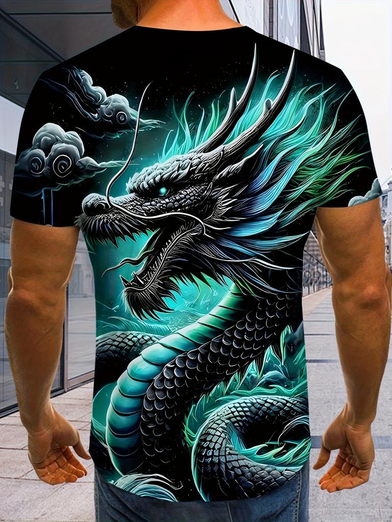 2026 Neue Gothic Dark Serie Drachenmuster Design 3D Gedrucktes Lockeres Gerades Bein T-Shirt Street Harajuku Lässiges Sport T-Shirt