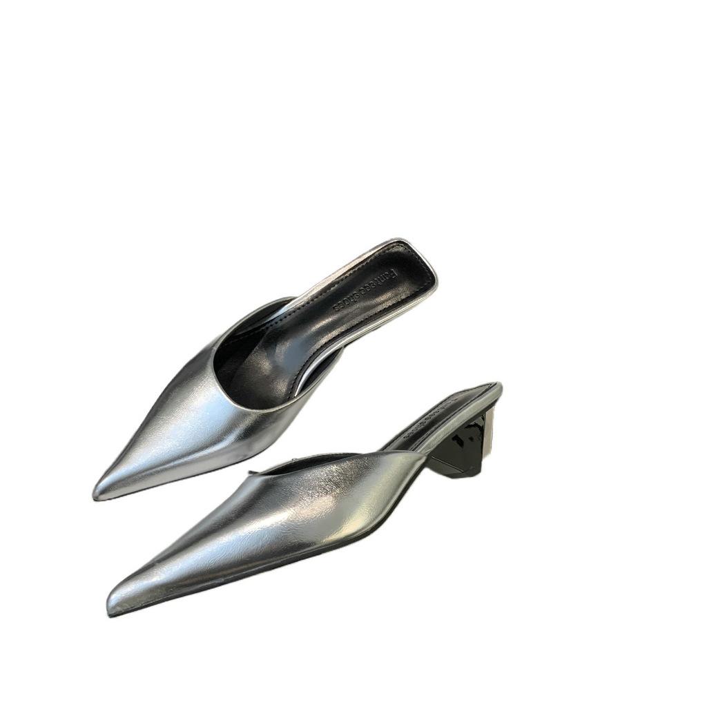 Feeling~ Fairy Pointed Head High Heels Women's Thin Heels Spring and Summer New Sexy Bag Head Korean Version Half Slippers Women's Outer Wear