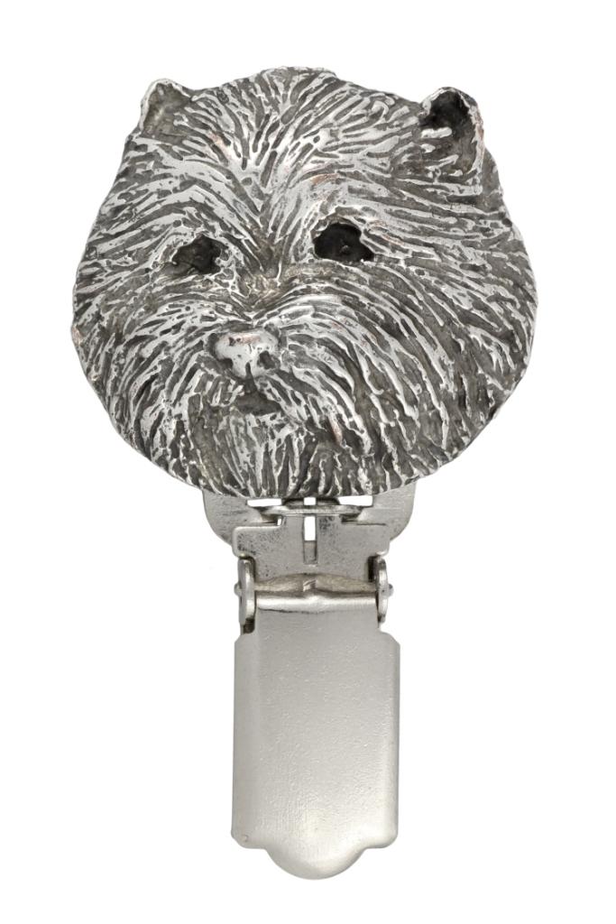 West Highland White Terrier, Westie, Westy – Brooch with a clip, holder for a start number – Design 01 | Art-Dog