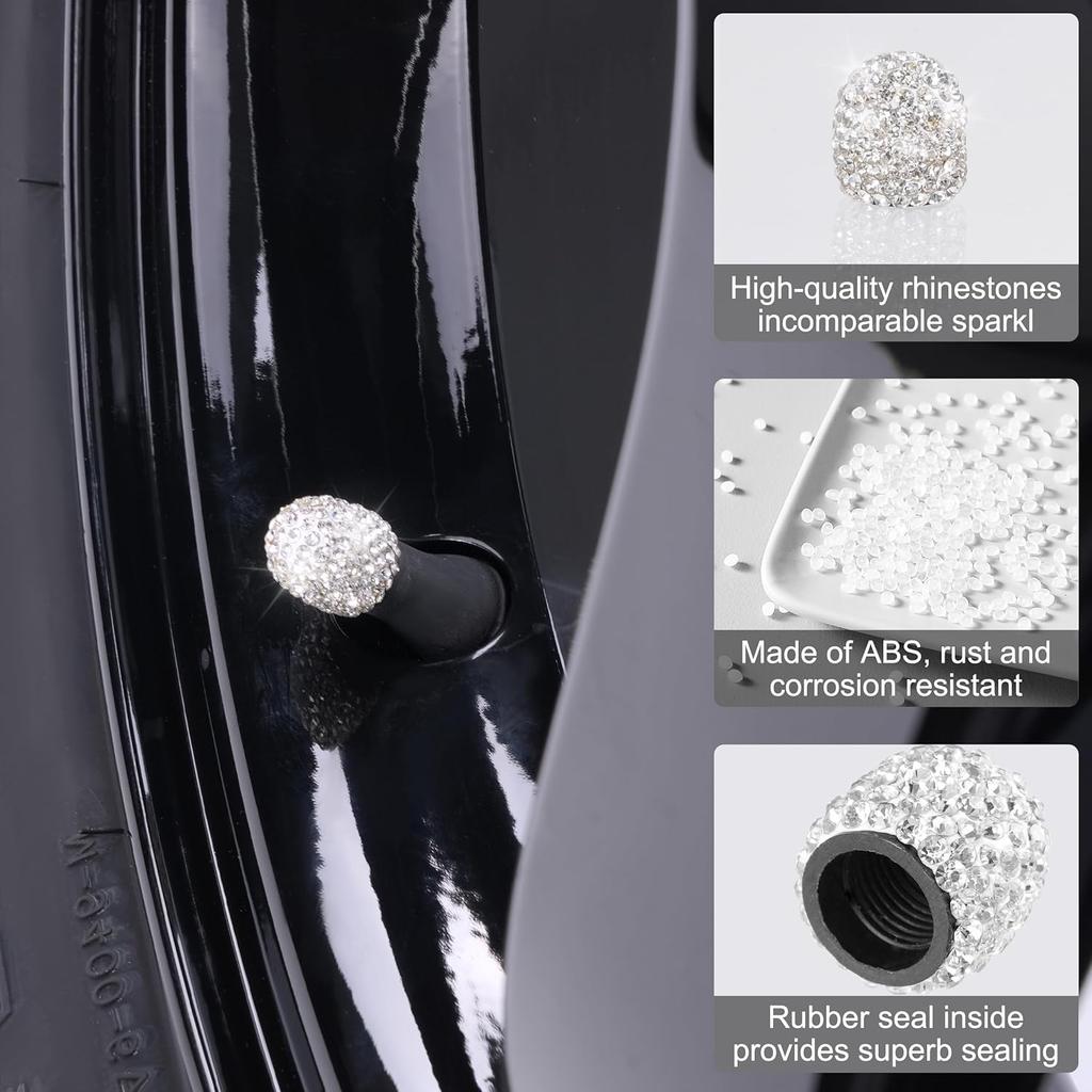 12 Pcs Tire Valve Stem Caps, Crystal Rhinestone Tire Valve Caps, Dustproof Tire Air Cap, Bling Car Tire Caps for SUVs, Bicycles, Trucks and