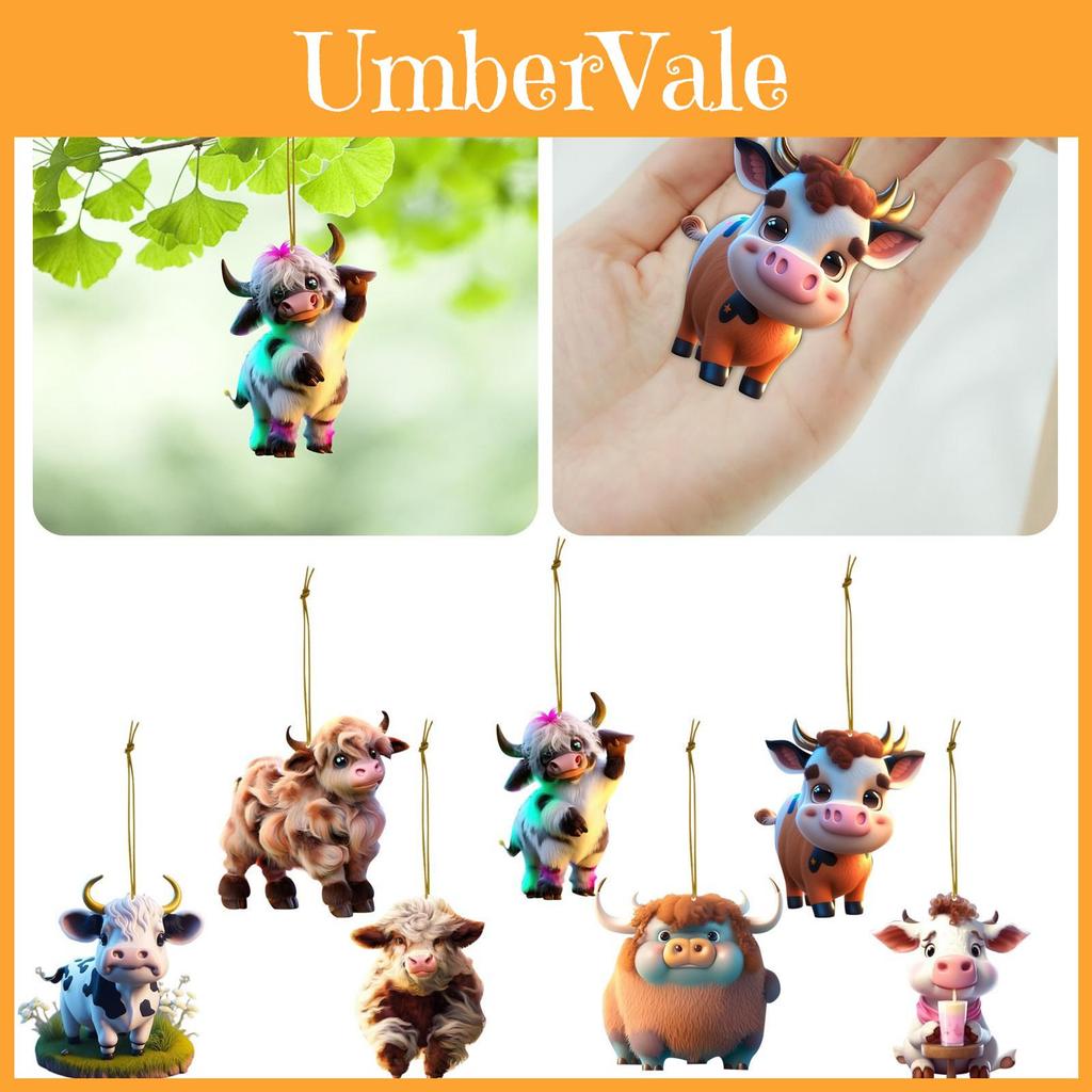 Cute Cartoon Cow Car Hanging Decoration For Christmas Tree Acrylic Material