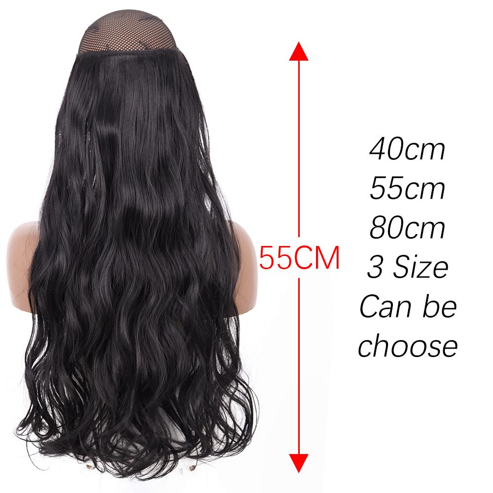 Long Wavy No Clip Hair Extensions Natural Black Brown Invisible Adjustable Synthetic Fiber Hairpiece for Women