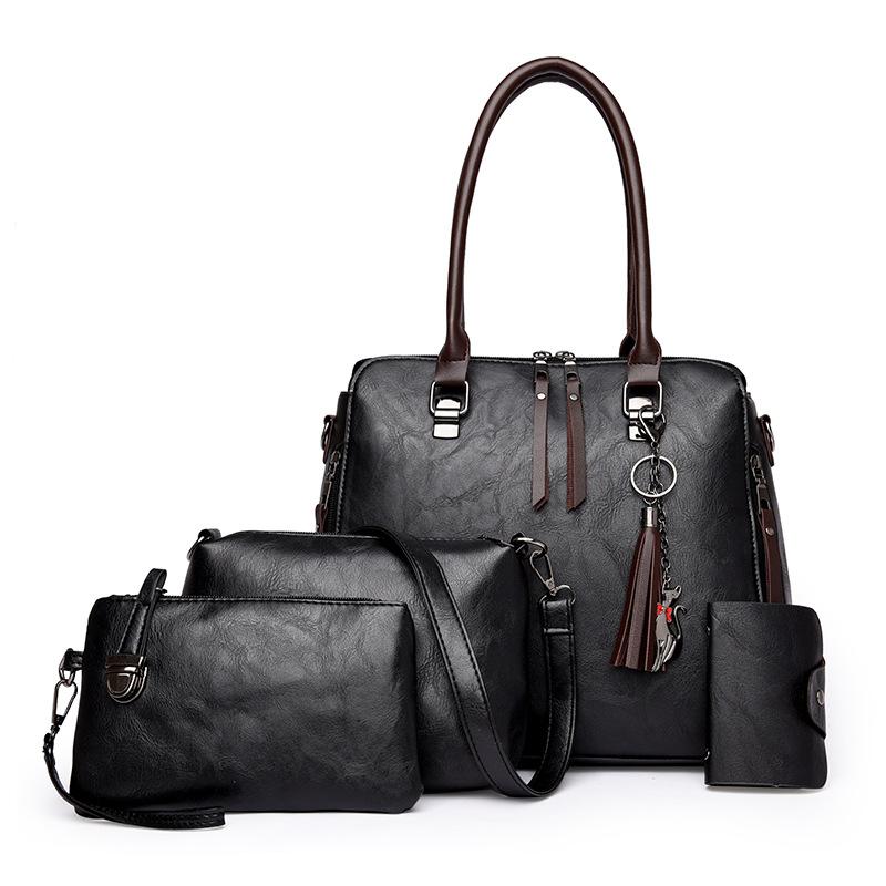 

New women s bag crossbody high-end retro fashion handbag oily leather shoulder bag set mother and child bag чорний