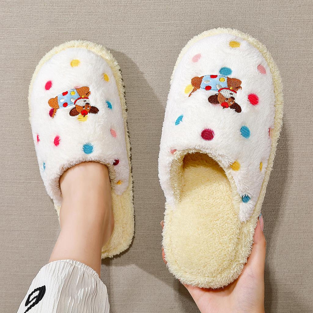 Cute Cherry Cotton Slippers Autumn and Winter Plush Warm Home Indoor Home Non-slip Floor Mop