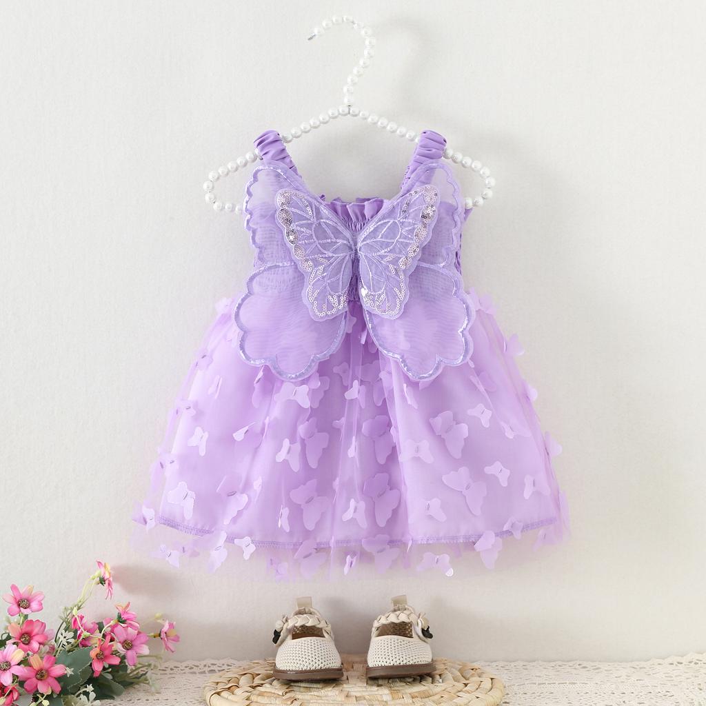 Baby Girl Princess Suspender Dress  Butterfly Wing Gauze Party Dress Solid Color New