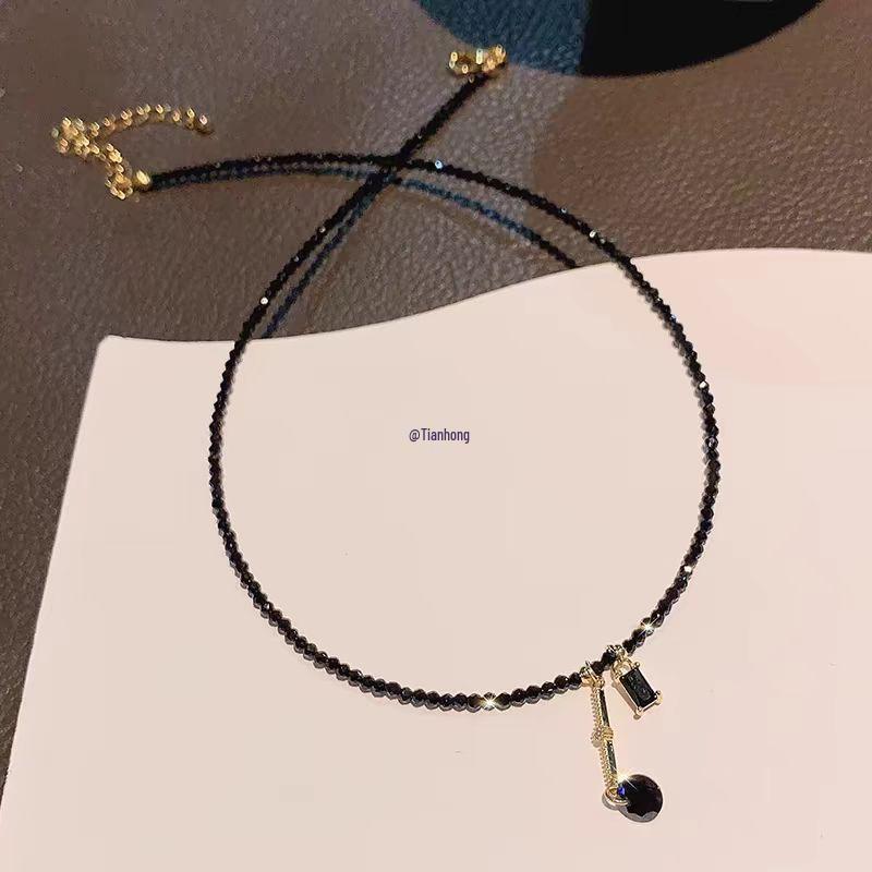 2025 Black Crystal Tassel Choker Necklace - Unique Minority Design