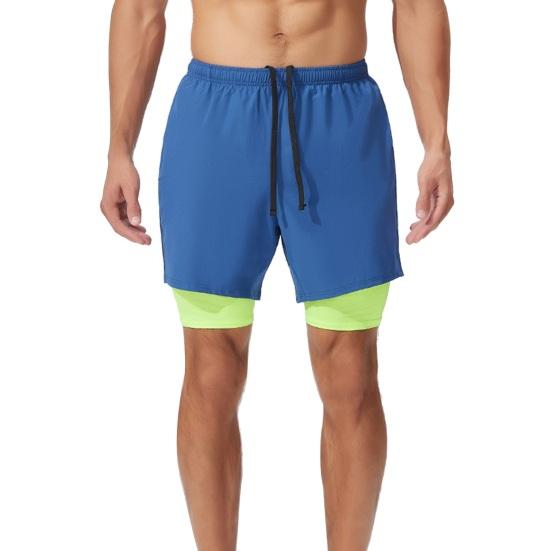 Men Shorts Adjustable Waist Drawstring Fake Two-Piece Design Moisture-Wicking Quick-Drying Running Sport Shorts