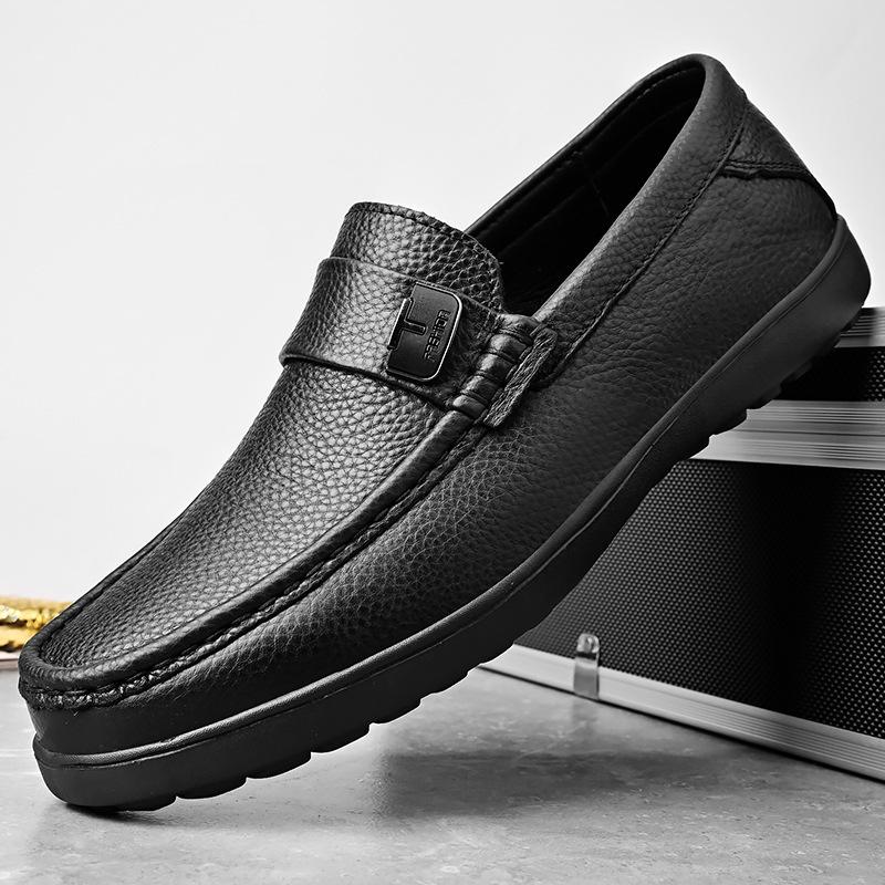 Summer breathable punched men's leather shoes men's genuine leather foot cover men's shoes business round head casual soft leather soft sole Doudou sh