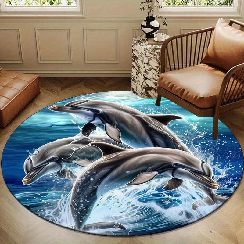 Polyester Round Dolphin Print Non-Slip Chair Mat - Crystal Velvet Bedroom Living Room Decorative Area Rug Carpet - Versatile Home Decor Beds