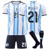 Adolescenți Copii Adulți Echipamente de Fotbal Set Tricou Sport Antrenament cu Șosete Cupa Mondială FIFA 2026 Argentina Acasă #21 Dybala