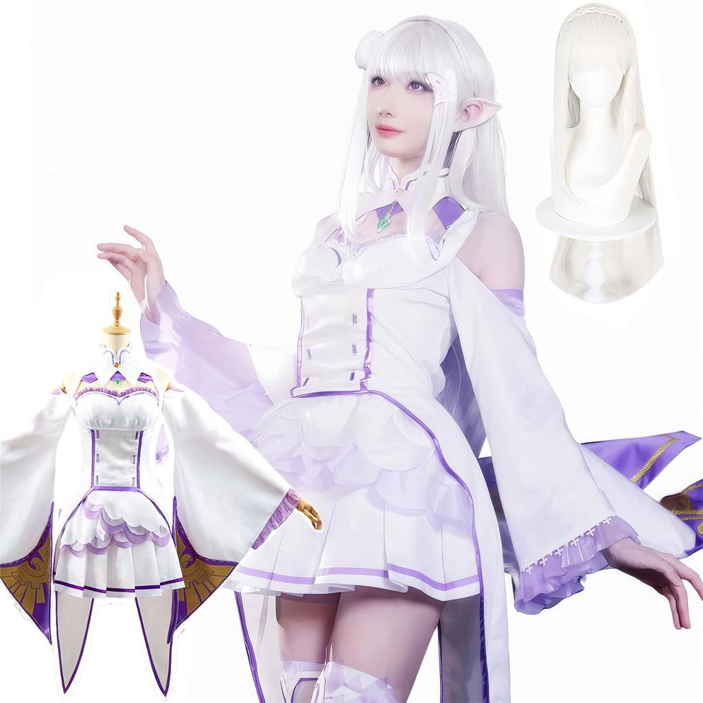 Cosplay Deluxe Edition Emilia Cosplay-kostyme Scene Skole Starting Life in Another World Casual Størrelse [Nou-satsu] ReZero Kjole, Anime, Halloween,