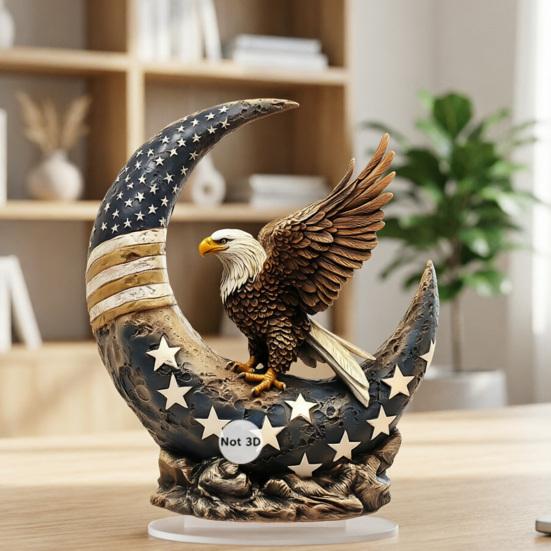 Acryl-Tischschild zum Unabhängigkeitstag, Patriotische 2D Mond-Adler-Rosen-Dekoration, Tischmittelstück-Ornament für die Feierparty, Vierter Juli
