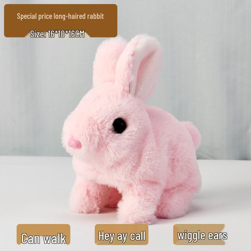 Plush Interactive White Rabbit Toy - Walking, Talking, Ear-Wiggling, Mouth-Moving Long-Haired Pet Simulation.