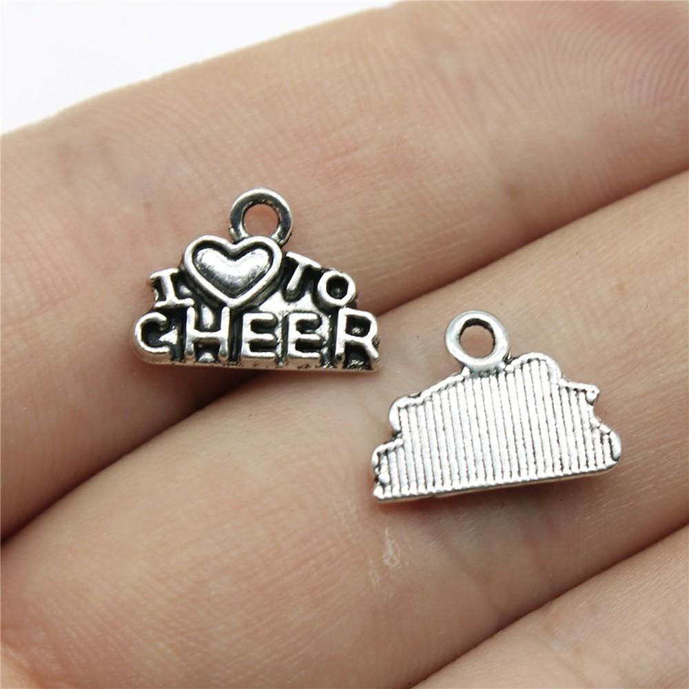 20pcs Charms I Love Sports Antique Silver Color Sport Charm Golf Basketball Baseball Football Volleyball Softball Gym Cheer