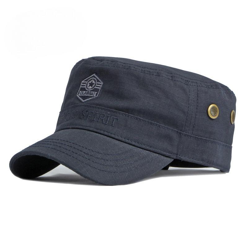 Men's Cotton Military Cap Summer Outdoor Breathable Flat Top Hat Vintage Embroidery Cadet Hat Casual Sun Protection Peaked Cap