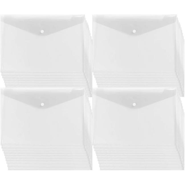 20pcs Plastic Envelopes, Clear Envelopes with Snap Button Closure, Document Folders Letter Size A4 Size File Envelopes with Label Pocket for School