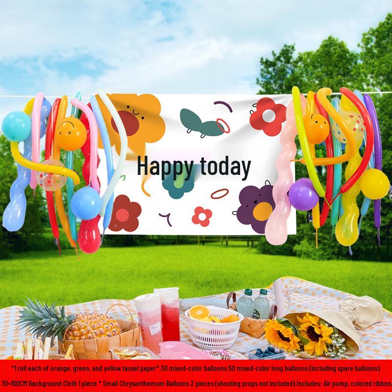 2026 Children's Day Graduation School Decoration: Rainbow Balloon & Ribbon Setup for Outdoor Classroom Camping Atmosphere