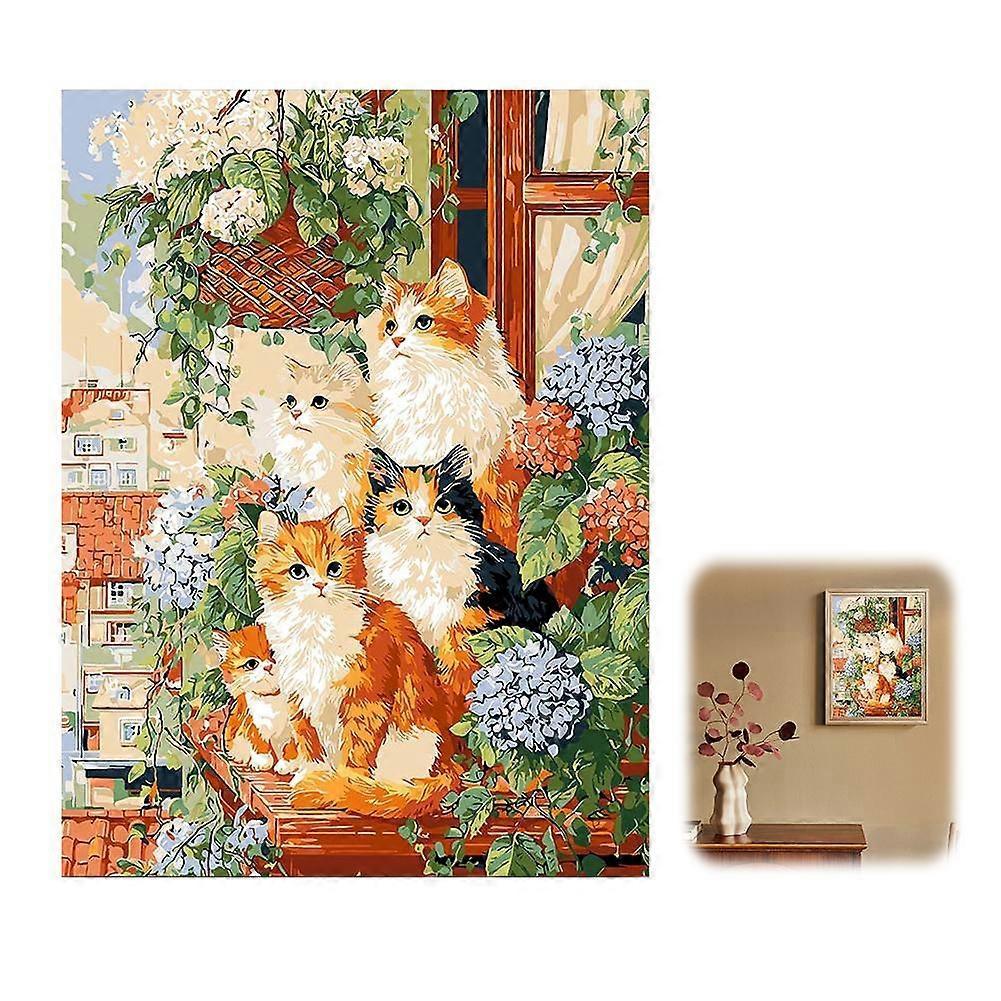 Floral Cats Digital Oil Painting,Easy DIY Drawing Paintwork for Home Wall Decor