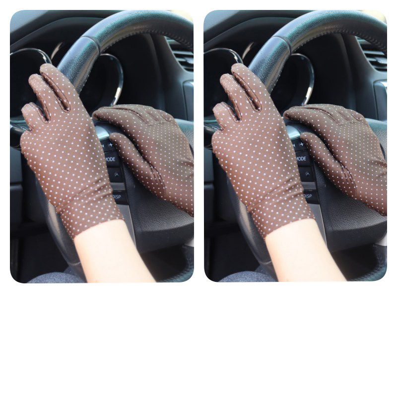 

Spring and Summer Women s Spandex Gloves Sun Protection Thin Square Dance Finger Outdoor Cycling and Driving Tight Etiquette Stretch [2 pairs] point Brown One size