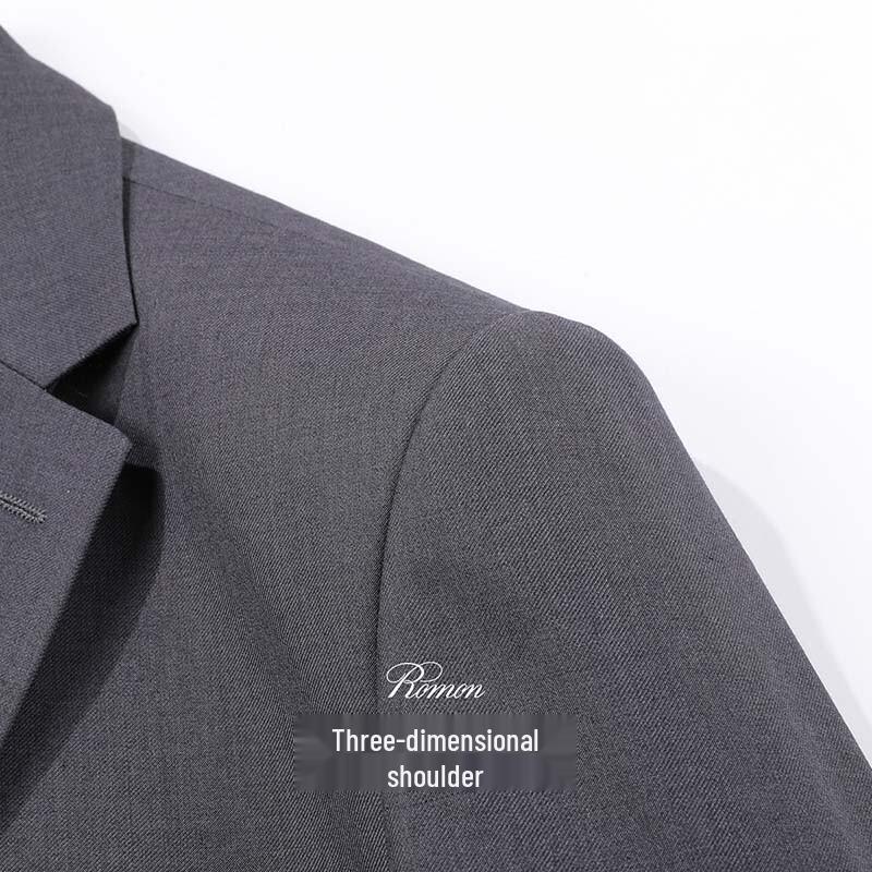 ROMON Men's Dark Grey Two-Button Business Suit Jacket