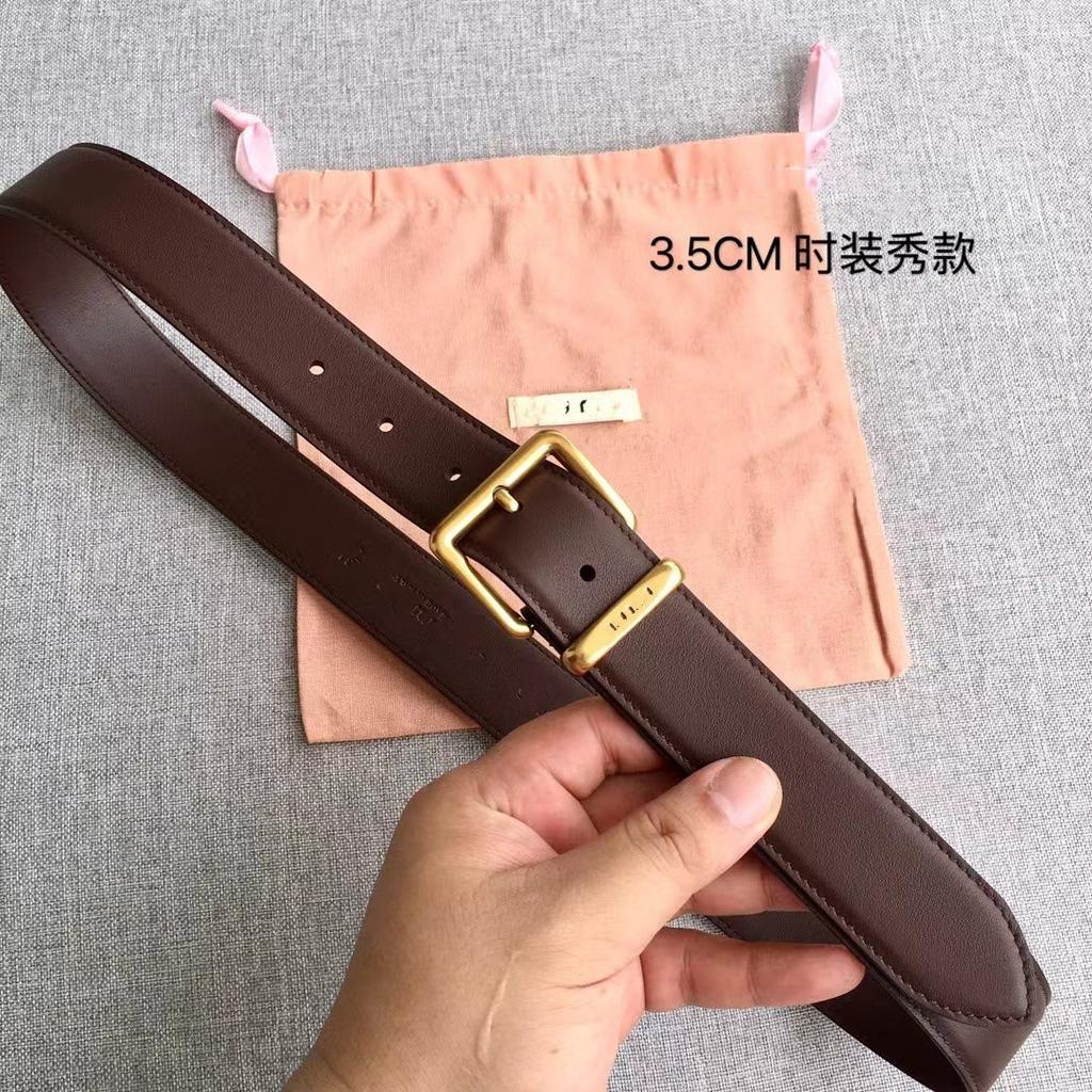 New 3.5cm high-quality first-layer cowhide MIU belt decorative buckle with jacket pants leather belt