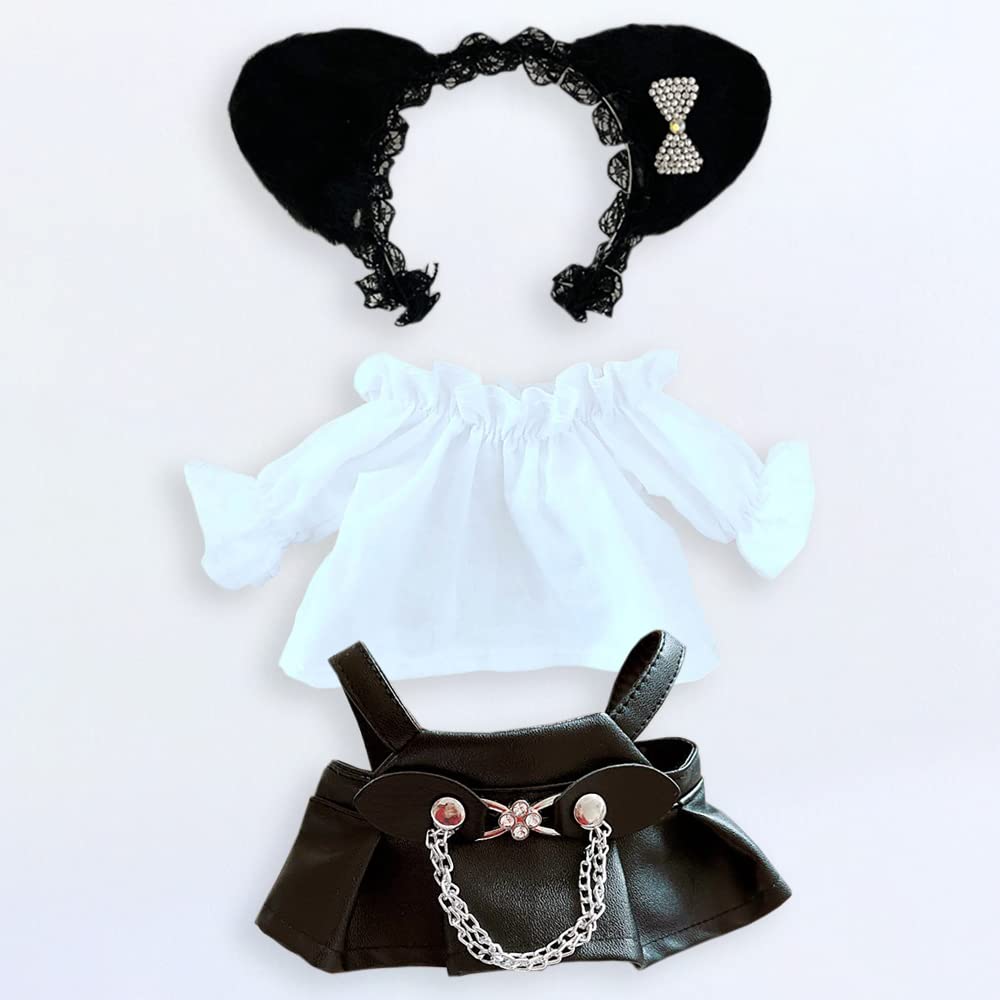 niannyyhouse 20cm Doll Cotton Doll Black Cat White Leather Doll Baby for Plush Toys Clothes, Clothes, Headband, Shirt, Skirt, Clothes, Dress-Up, (A)