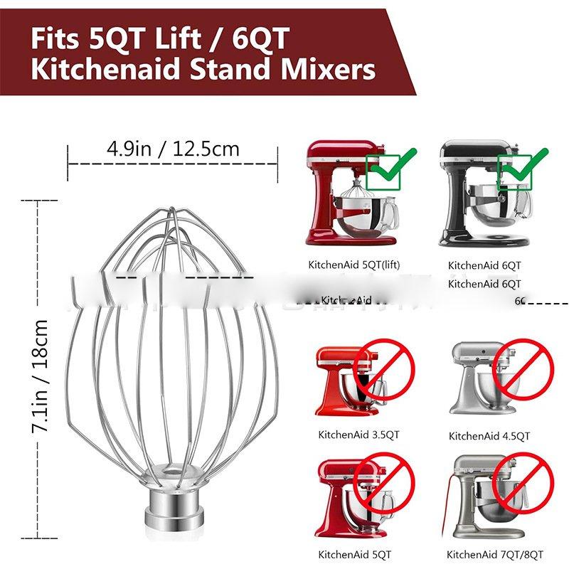 K5AWW Wire Whip Attachment for KitchenAid 6 Quart Bowl-Lift Stand Mixer, K5 K5A Replacement Whisk