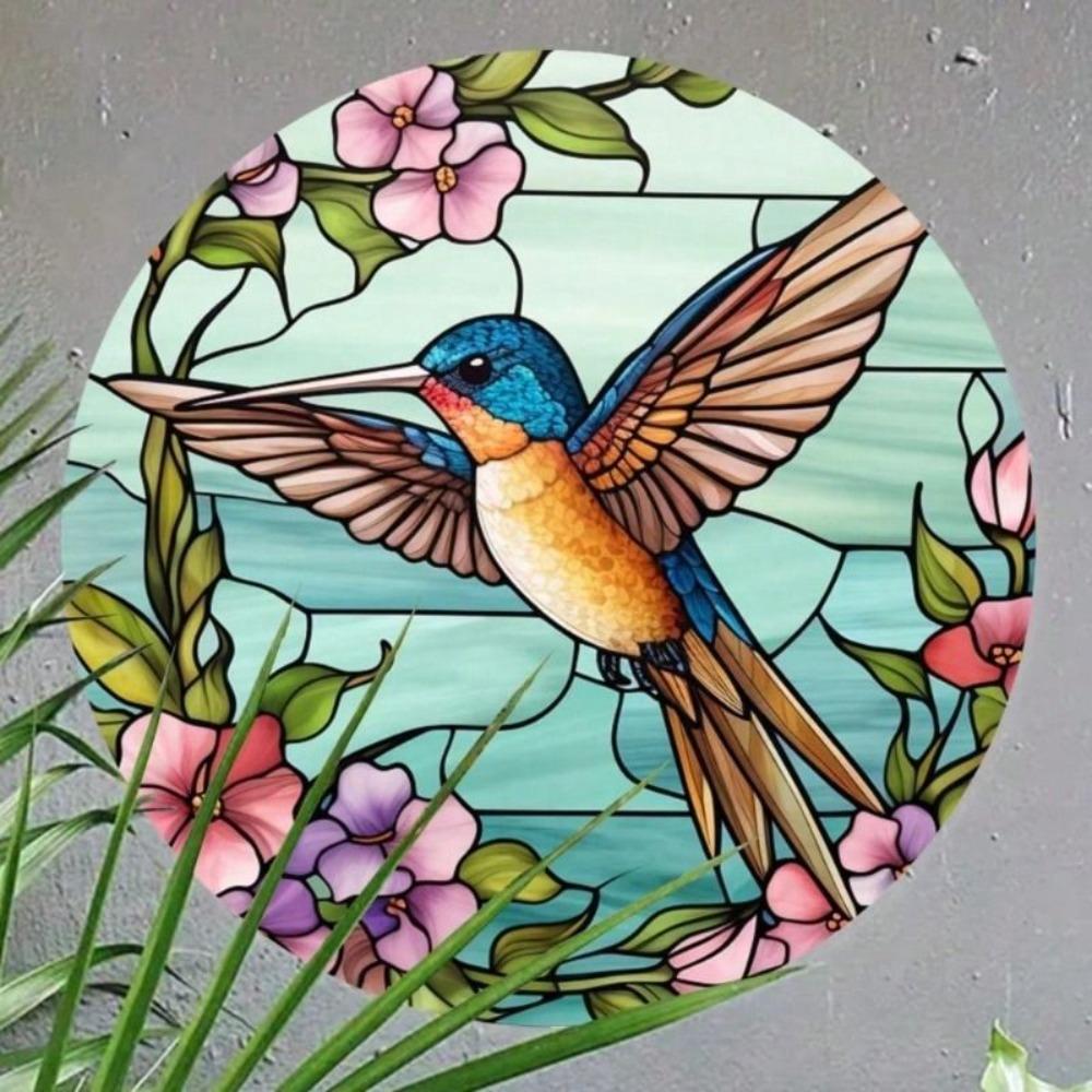 Metal Wall Art Hummingbird Flowers Poster, Aluminium 7.8x7.8 Inch for Living Room