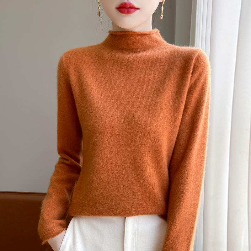 Women's 100% Pure Wool Turtleneck Sweater - Fashionable Autumn/Winter Knitted Cashmere Base Layer Top