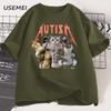 Funny Cat Autism T-shirt Men Women Cotton Short Sleeve Tshirt Unisex Streetwear Grpahic Tees Printed Oversized Male Clothes Tops