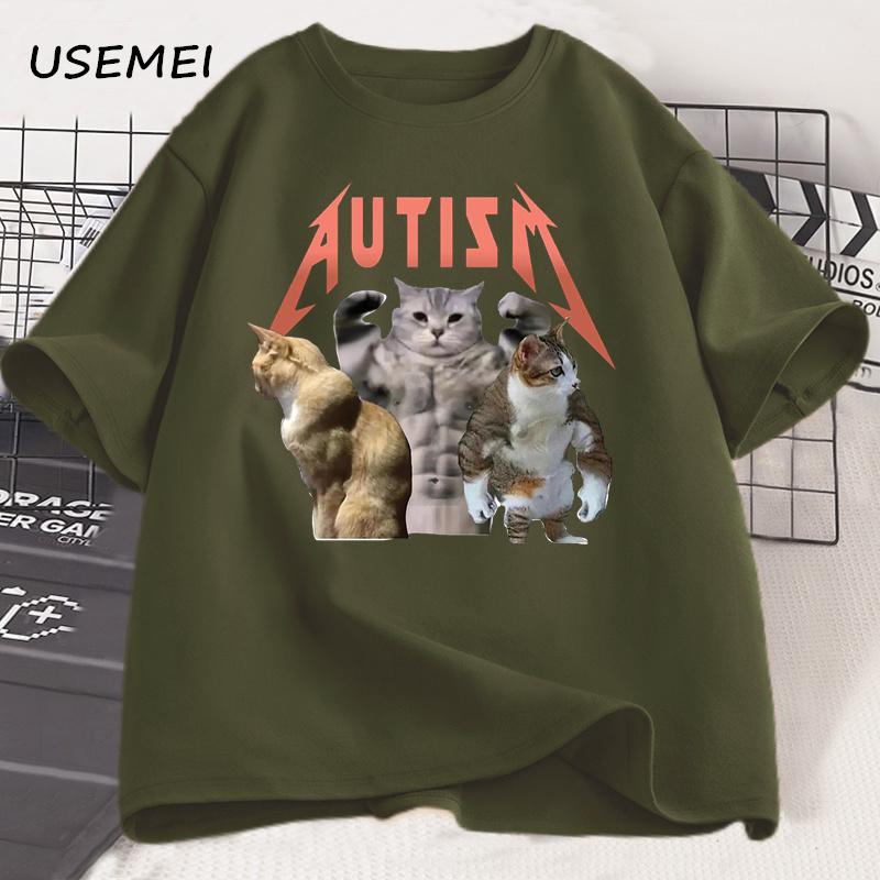 Funny Cat Autism T-shirt Men Women Cotton Short Sleeve Tshirt Unisex Streetwear Grpahic Tees Printed Oversized Male Clothes Tops