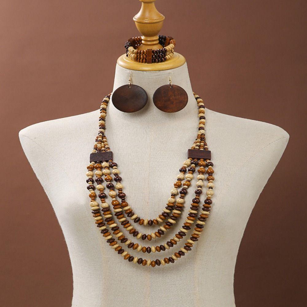 Handmade Vintage Boho Bib Beads Ethnic Style Geometric Beaded Necklace  Jewelry Accessories