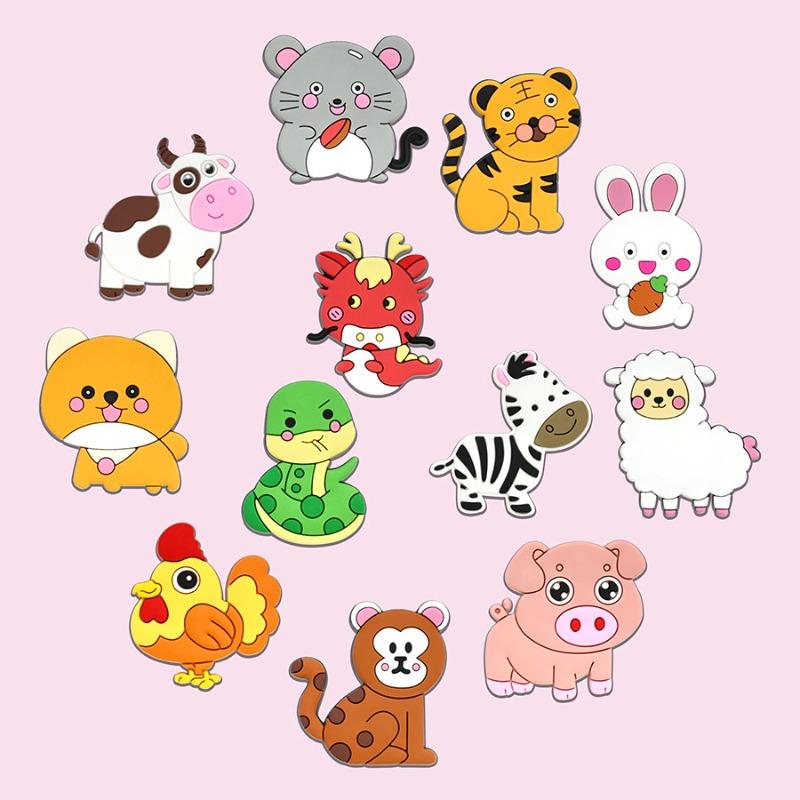 24pcs Cute Animal Fridge Magnets Set with Elephant, Giraffe,Cow, Sheep,Koala,Panda,Frog and So On - Soft Colorful Plastic Decor