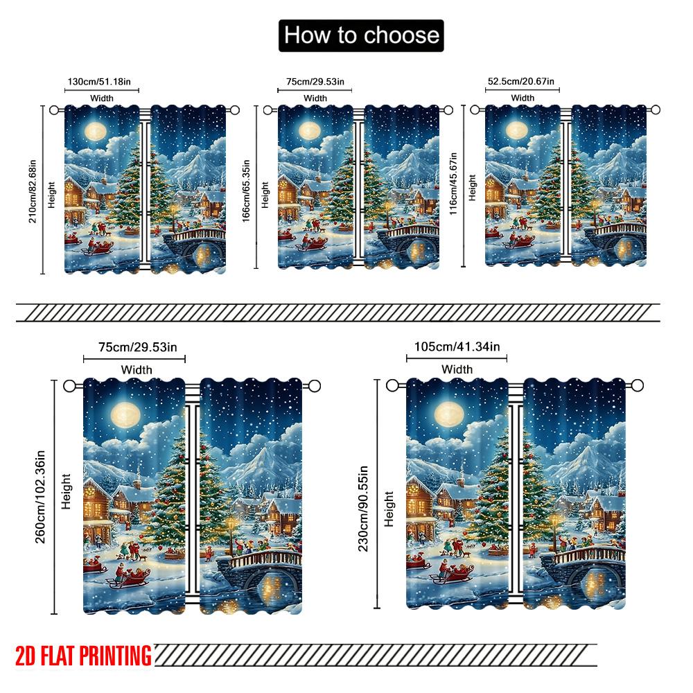 2ks 2D plochý tisk Veselé Vánoce Párty Závěsy Sníh Vánoční scéna se světly a chatkami Polyester Bez elektřiny