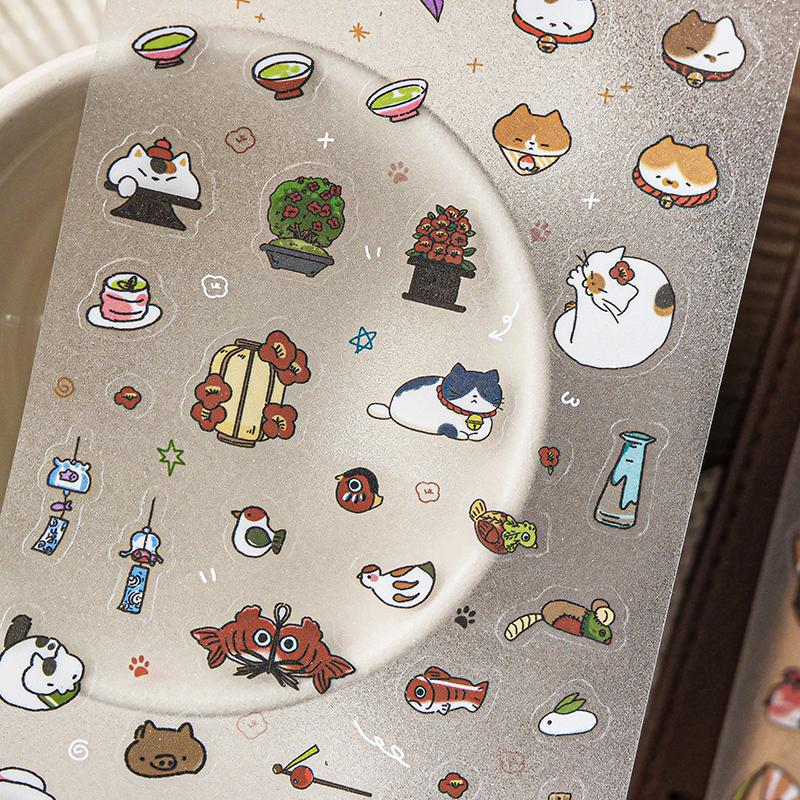4bags Adorable Pets And Food Theme PET Stickers Precision Cut For Scrapbooking Diy Journaling Decorate Phone Case Laptop