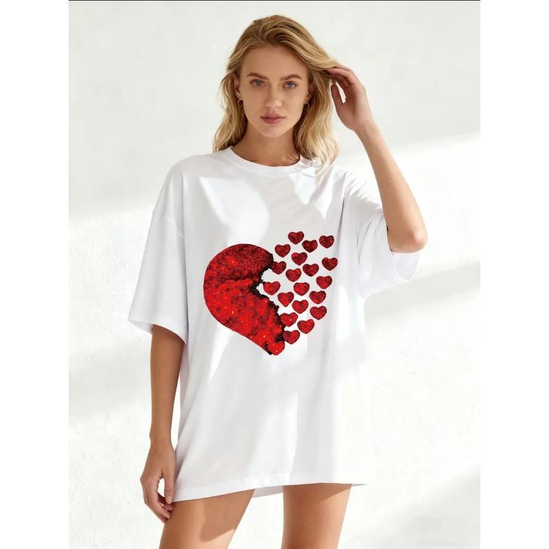 Women's Short-Sleeve T-Shirt with Red Sequin Broken Heart (Scattered Small Hearts) Print