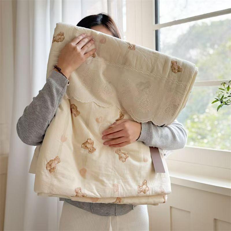 Lace Pure Cotton Quilt Twin Queen Size Bedding Single Double Bed Comforter Summer Spring Floral Print Gauze Quilted Blanket