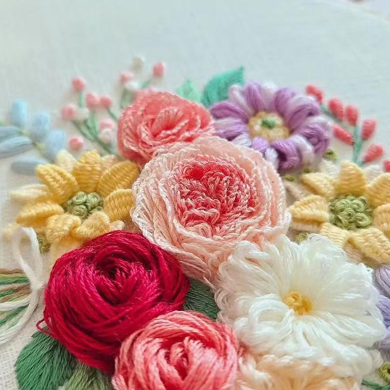 1 szt. Wzór Bukietu Kwiatowego Haft DIY Zestaw Rękodzieła z Tkaniny z Narzędziami