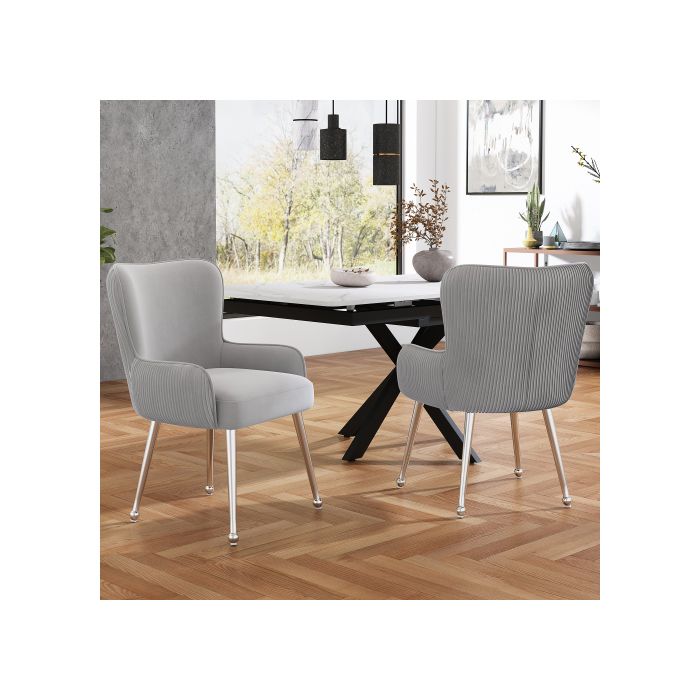 Chaises de salle à manger - Set de 6 - Velours gris - Accoudoirs - Pieds réglables en métal