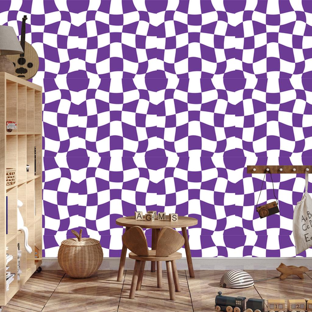 Wallpaper Casual Checkerboard Purple, White and Lavender 50x1000